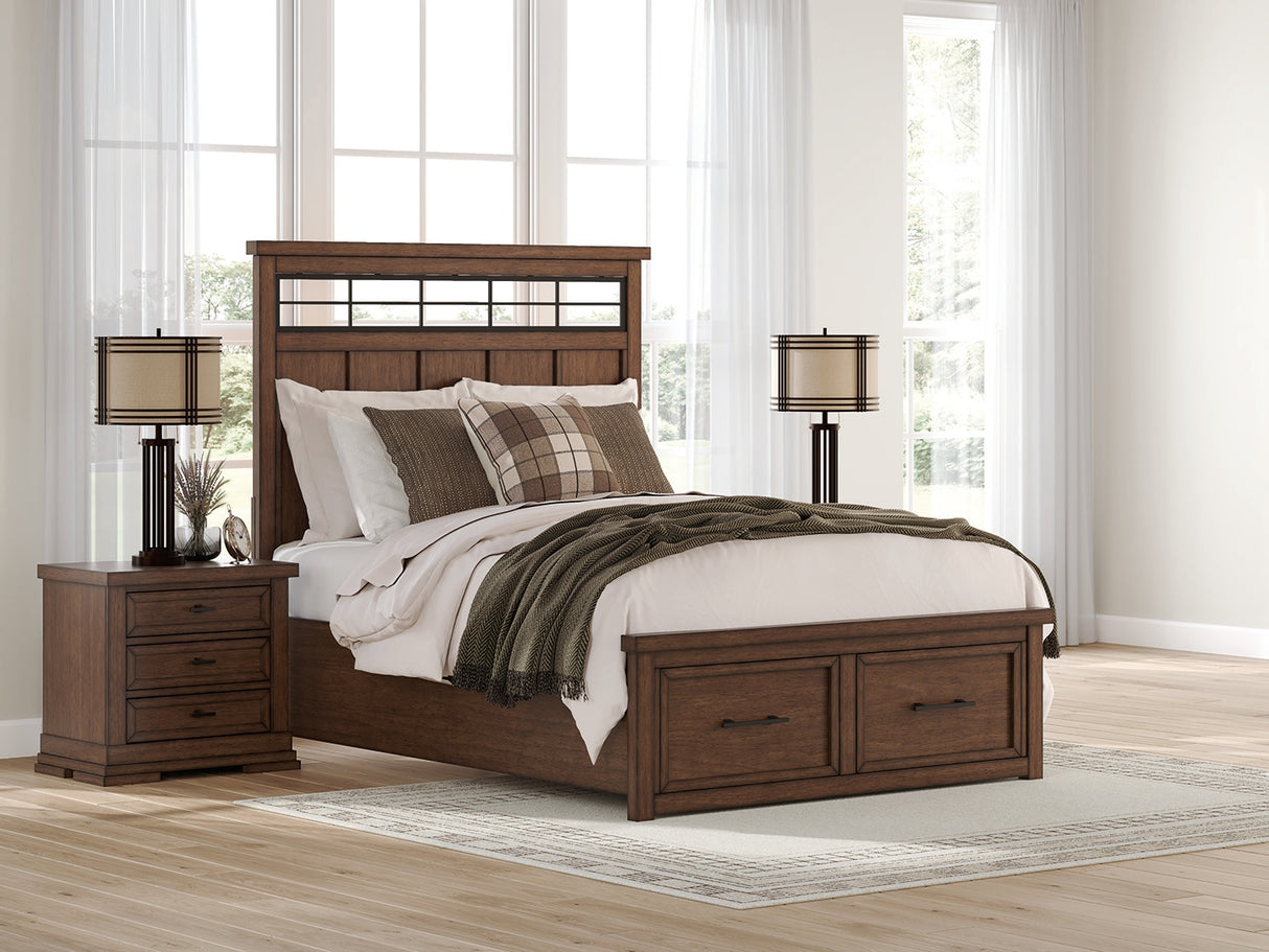 Furniture City Biloxi - Ashley Furniture - Taffenbrook Bedroom - Queen Panel Storage Bed / Medium Brown - B849B2