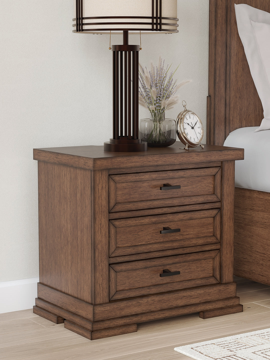Furniture City Biloxi - Ashley Furniture - Taffenbrook Bedroom - Three Drawer Night Stand / Medium Brown - B849-93