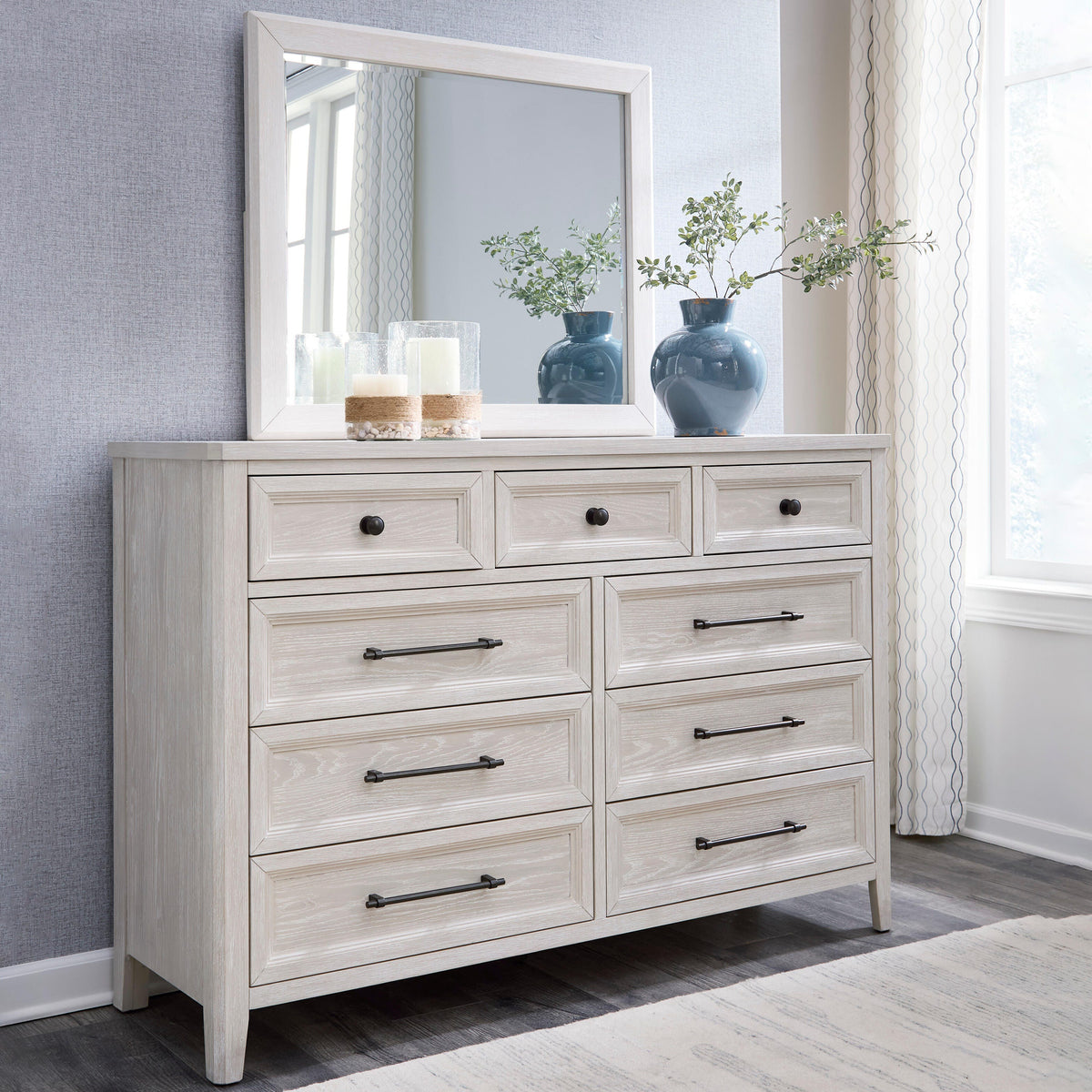 Furniture City Biloxi - Ashley Furniture - Darbonton Bedroom - Dresser and Mirror / Dove White - PCB853B1