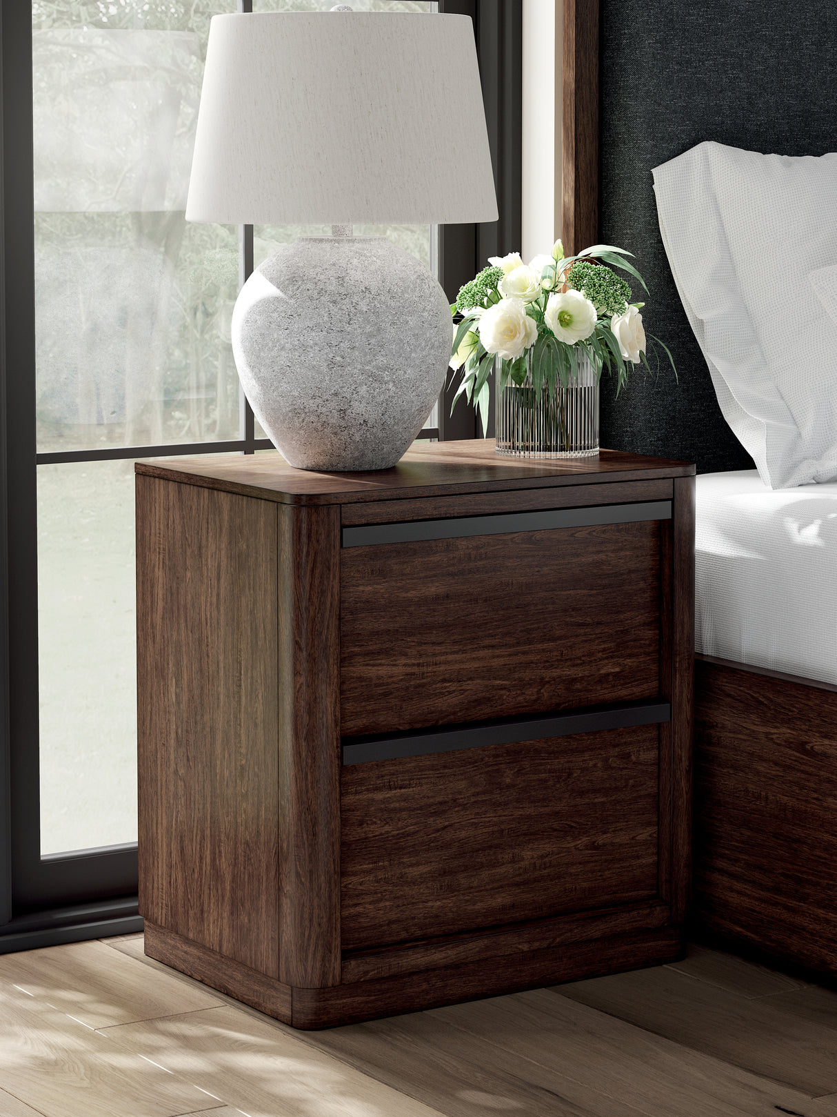 Furniture City Biloxi - Ashley Furniture - Dilenno Bedroom - Two Drawer Night Stand / Dark Brown - PCB857-92