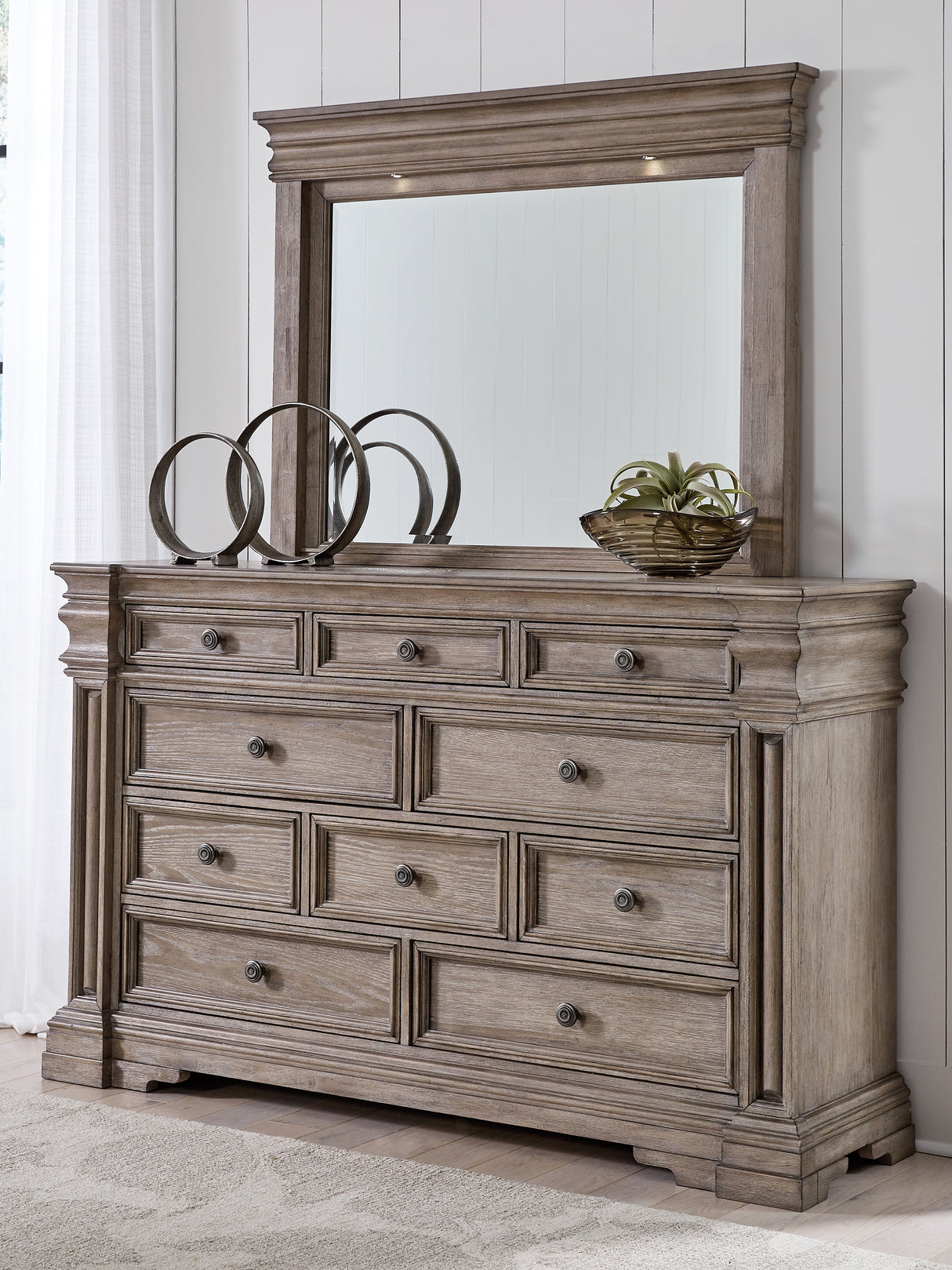 Furniture City Biloxi - Ashley Furniture - Blairhurst Bedroom - Dresser and Mirror / Light Grayish Brown - B916B1