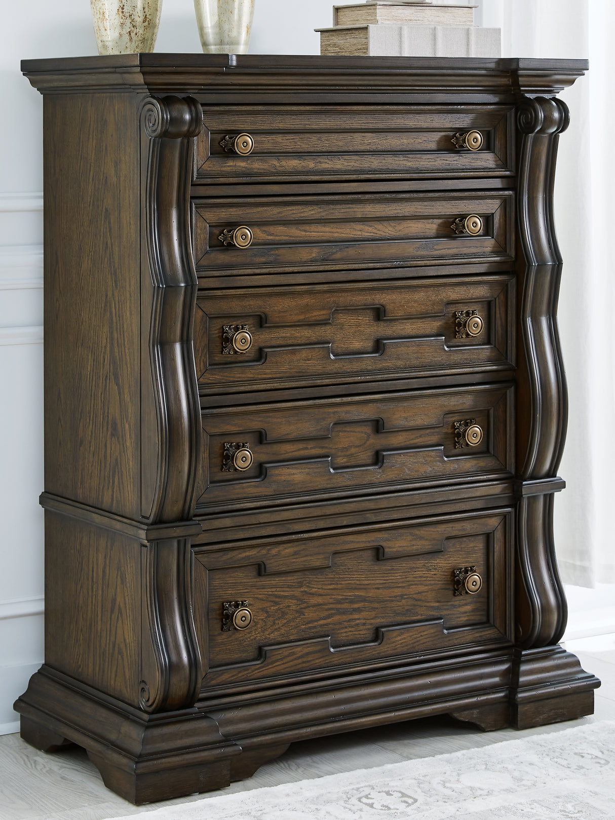 Furniture City Biloxi - Ashley Furniture - Maylee Bedroom - Five Drawer Chest / Dark Brown - B947-46