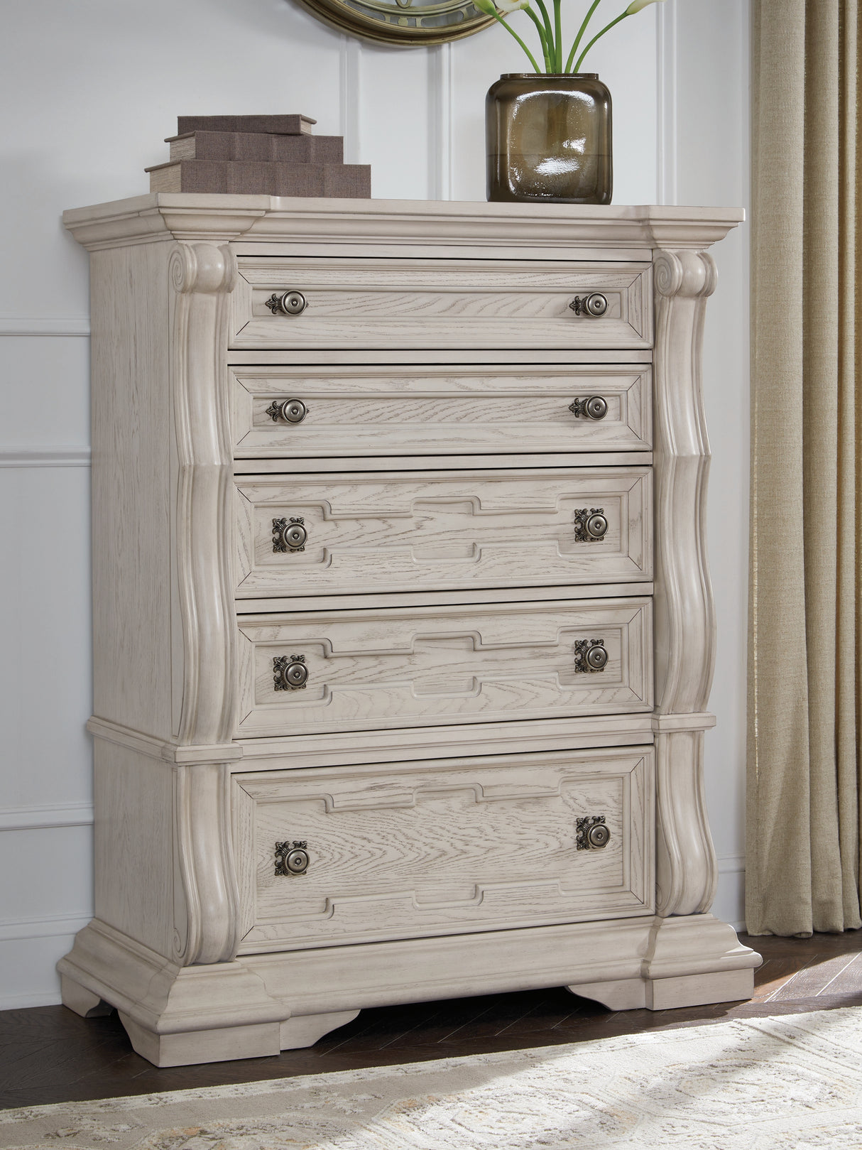 Furniture City Biloxi - Ashley Furniture - Bruchandi Bedroom - Five Drawer Chest / Antique White - PCB948-46