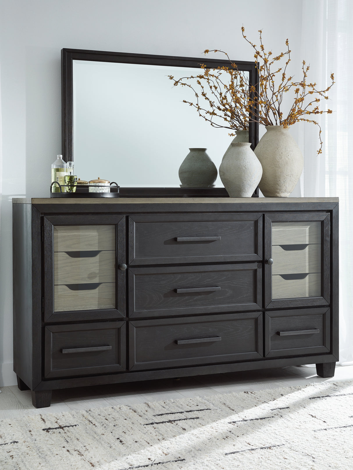 Furniture City Biloxi - Ashley Furniture - Foyland Bedroom - Dresser and Mirror / Black/Brown - B989B1