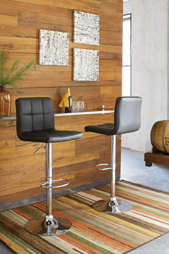 Furniture City Biloxi - Ashley Furniture - Bellatier Dining Room - Adjustable Height Bar Stool (Set of 2) / Black/Chrome Finish - D120-130X2