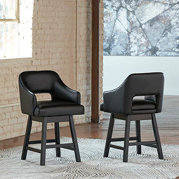 Furniture City Biloxi - Ashley Furniture - Tallenger Dining Room - Counter Height Bar Stool (Set of 2) / Black/Dark Brown - D380-924X2