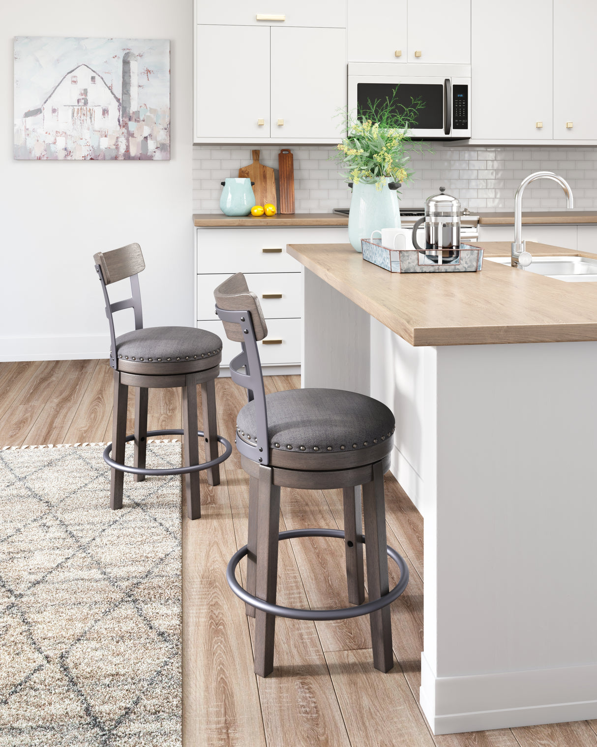 Furniture City Biloxi - Ashley Furniture - Caitbrook Dining Room - UPH Swivel Barstool (1/CN) / Gray - D388-224