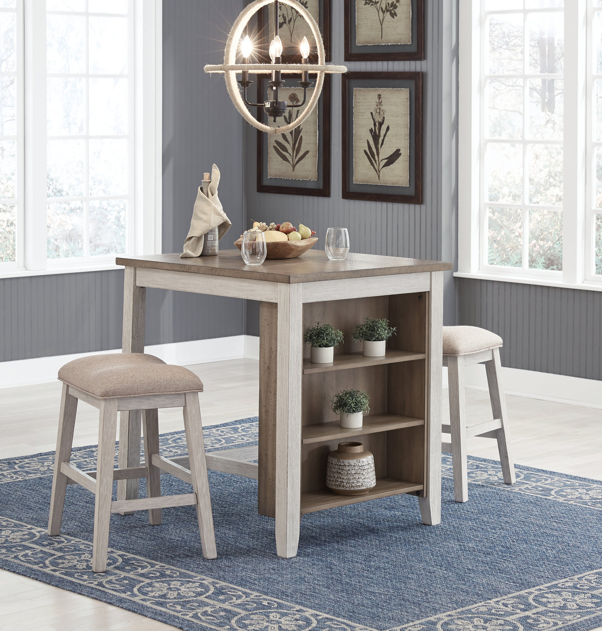 Furniture City Biloxi - Ashley Furniture - Skempton Dining Room - RECT DRM Counter TBL Set(3/CN) / White/Light Brown - D394-113