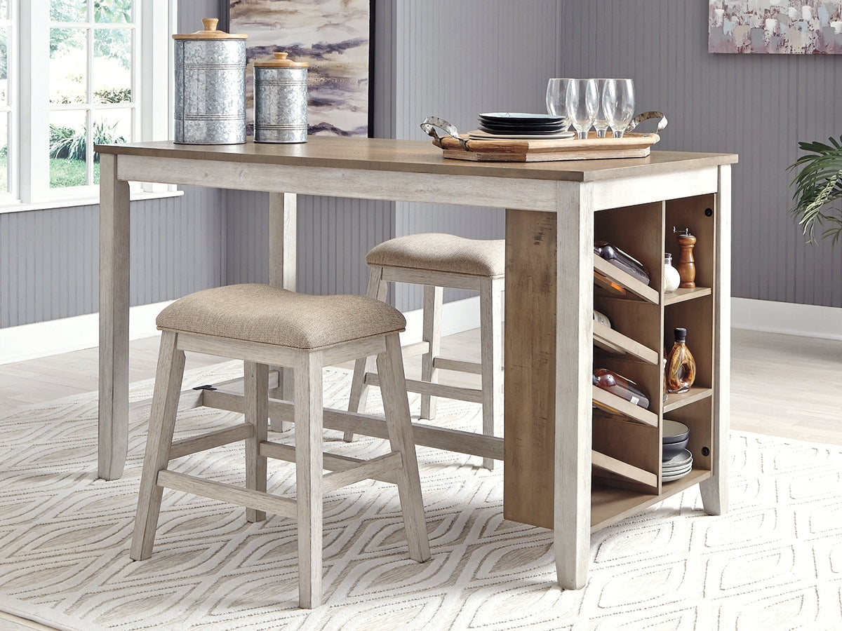 Furniture City Biloxi - Ashley Furniture - Skempton Dining Room - RECT Counter Table w/Storage / White/Light Brown - D394-32