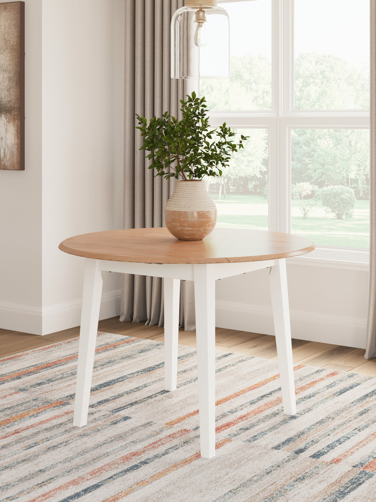 Furniture City Biloxi - Ashley Furniture - Gesthaven Dining Room - Round DRM Drop Leaf Table / Natural/White - D398-15
