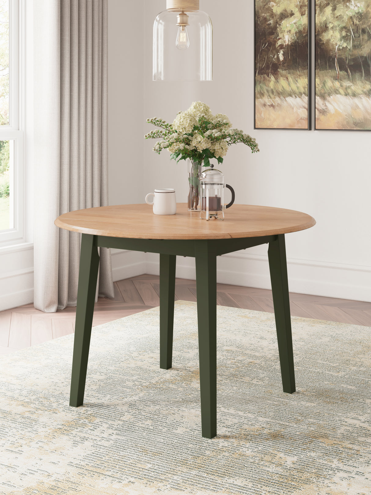 Furniture City Biloxi - Ashley Furniture - Gesthaven Dining Room - Round DRM Drop Leaf Table / Natural/Green - D401-15