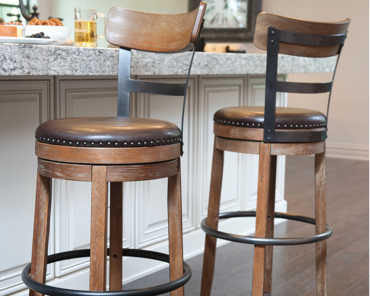 Furniture City Biloxi - Ashley Furniture - Pinnadel Dining Room - Tall UPH Swivel Barstool(1/CN) / Light Brown - D542-130
