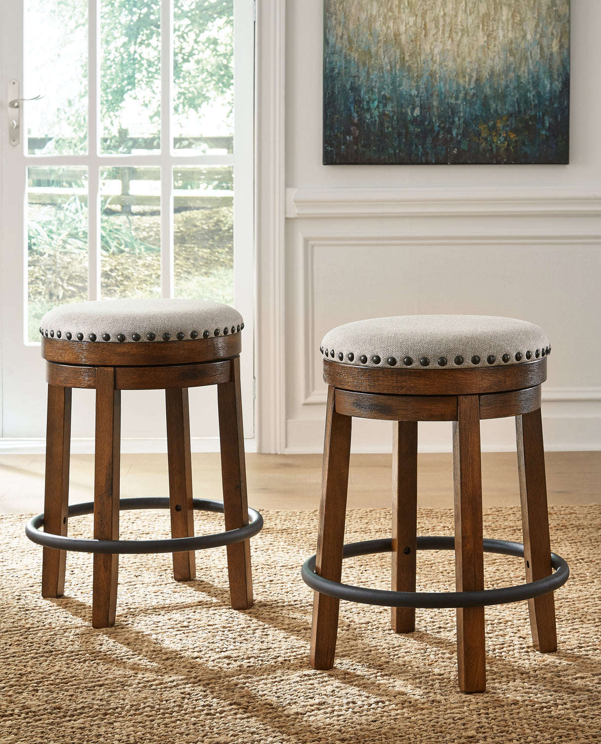 Furniture City Biloxi - Ashley Furniture - Valebeck Dining Room - UPH Swivel Stool (1/CN) / Brown/Black - D546-124