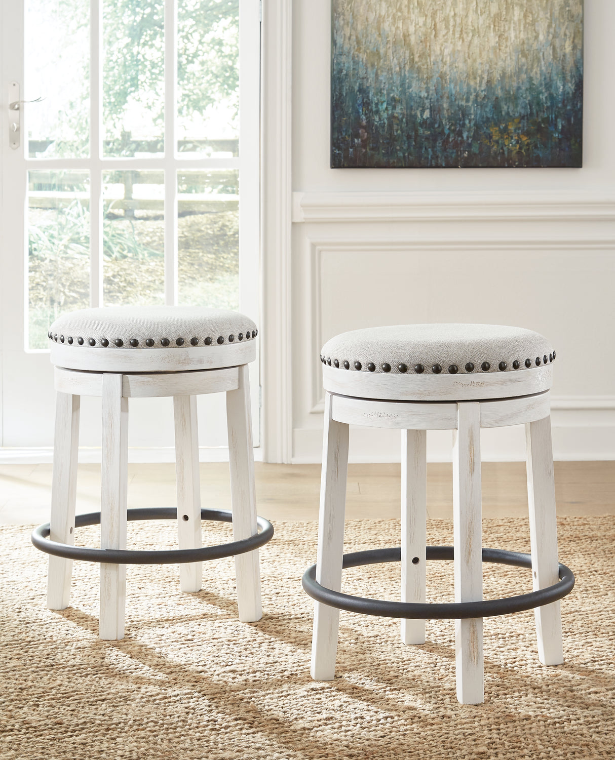 Furniture City Biloxi - Ashley Furniture - Valebeck Dining Room - UPH Swivel Stool (1/CN) / White/Black - D546-324