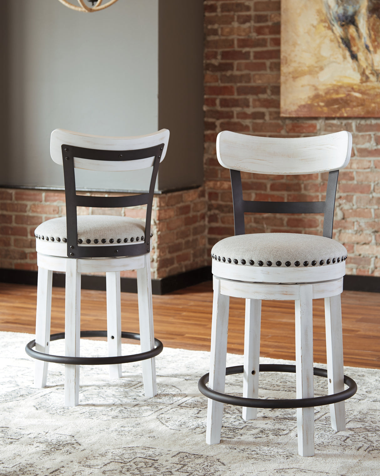 Furniture City Biloxi - Ashley Furniture - Valebeck Dining Room - UPH Swivel Barstool (1/CN) / White - D546-524