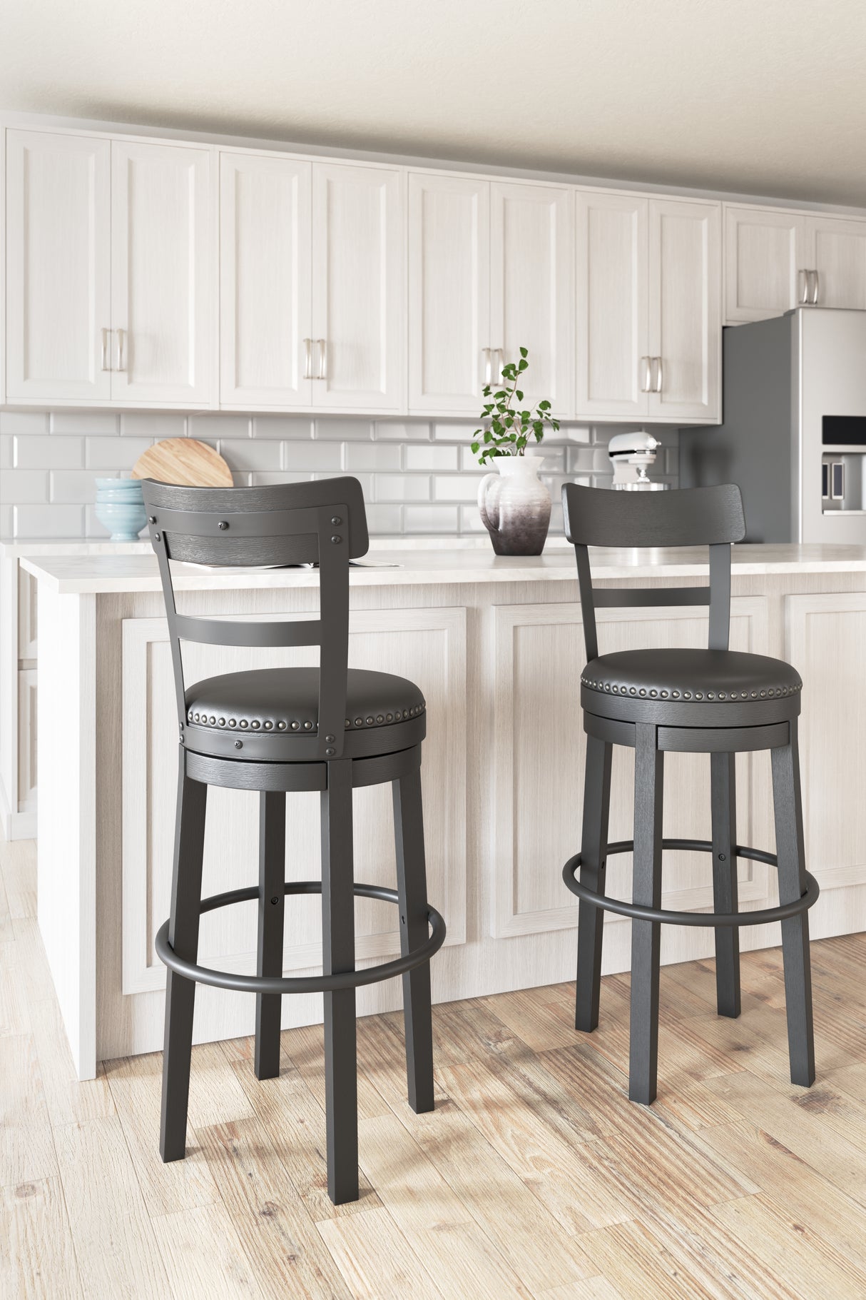 Furniture City Biloxi - Ashley Furniture - Valebeck Dining Room - Tall UPH Swivel Barstool(1/CN) / Black - D546-630