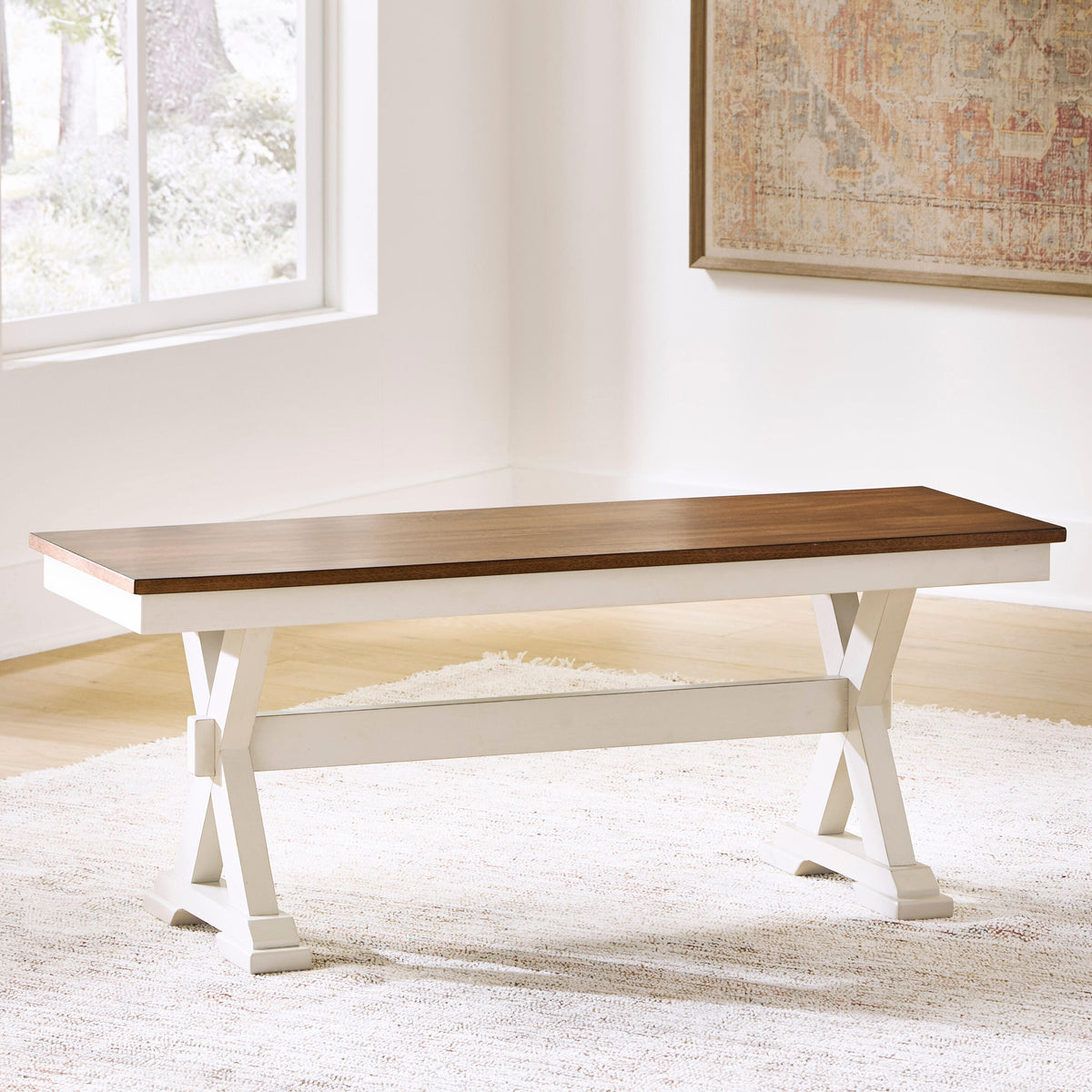 Furniture City Biloxi - Ashley Furniture - Brinfern Dining Room - Large Dining Room Bench / Brown/Antique White / 48"W x 16"D x 19"H - PCD628-00