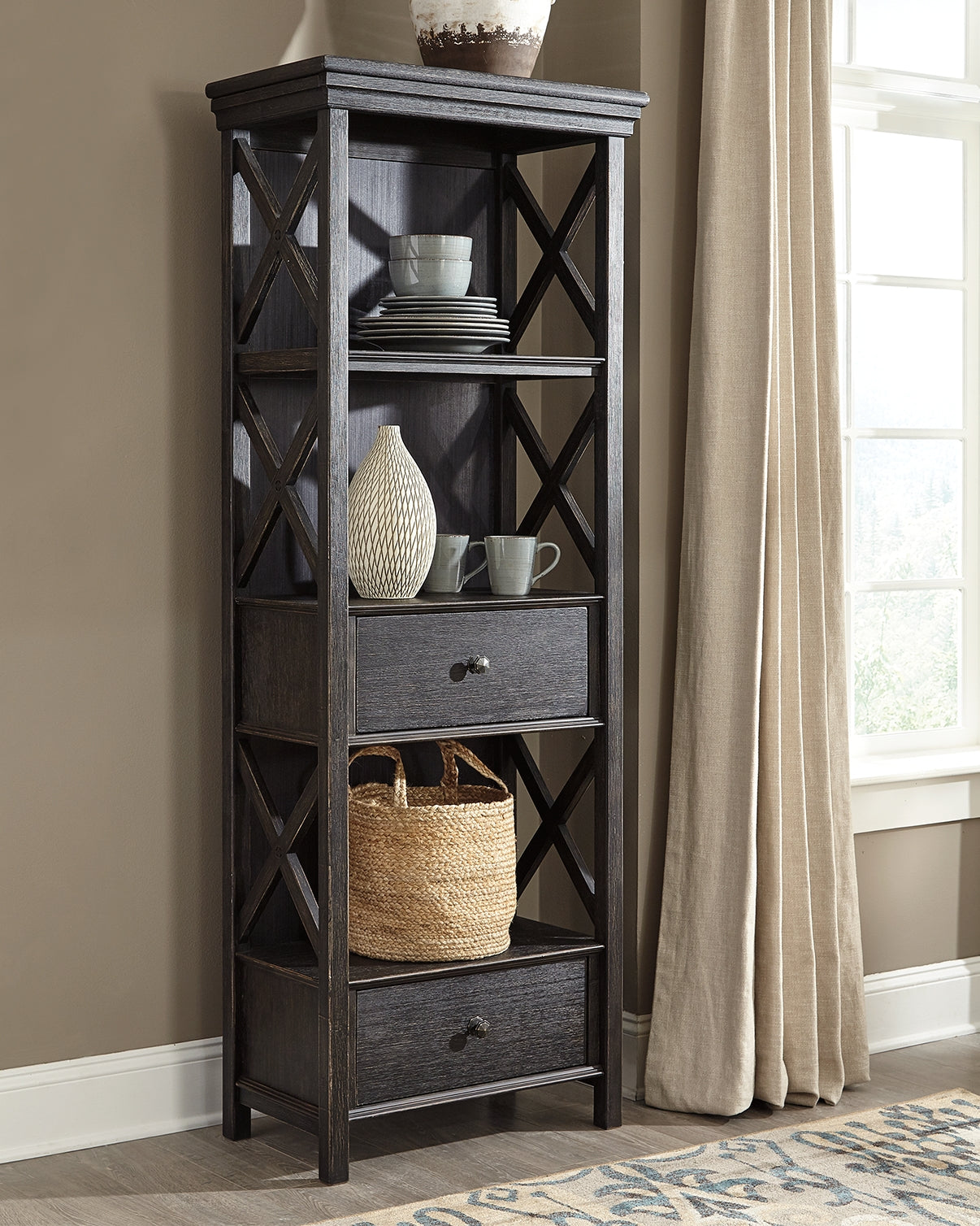Furniture City Biloxi - Ashley Furniture - Tyler Creek Dining Room - Display Cabinet / Black/Gray / 28"W x 16"D x 75"H - D736-76
