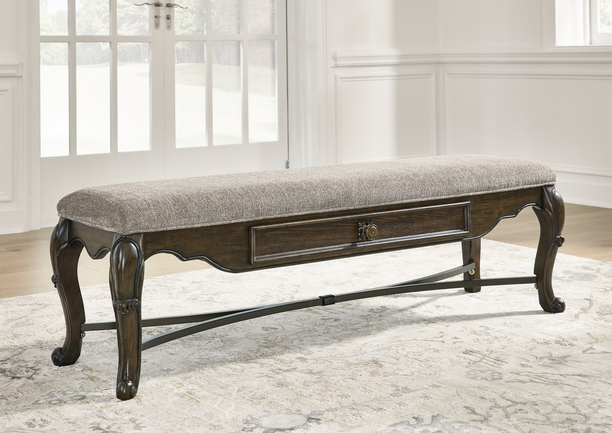 Furniture City Biloxi - Ashley Furniture - Maylee Dining Room - Upholstered Storage Bench / Dark Brown - D947-00
