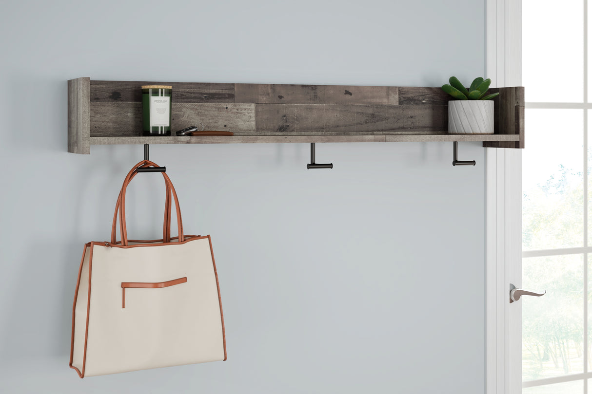 Furniture City Biloxi - Ashley Furniture - Neilsville Wall Decor - Wall Mounted Coat Rack w/Shelf / Whitewash - EA2320-151