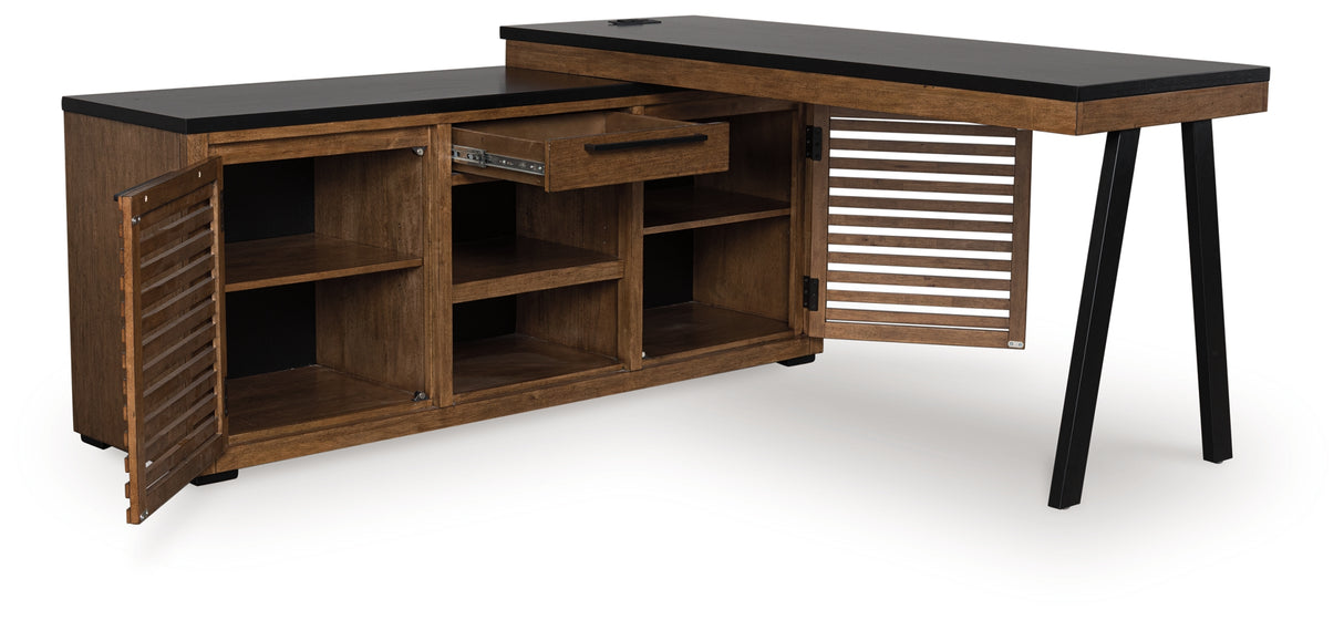 Furniture City Biloxi - Ashley Furniture - Kallari Office Desk - Credenza with Desk Return / Warm Brown/Black - H737H1
