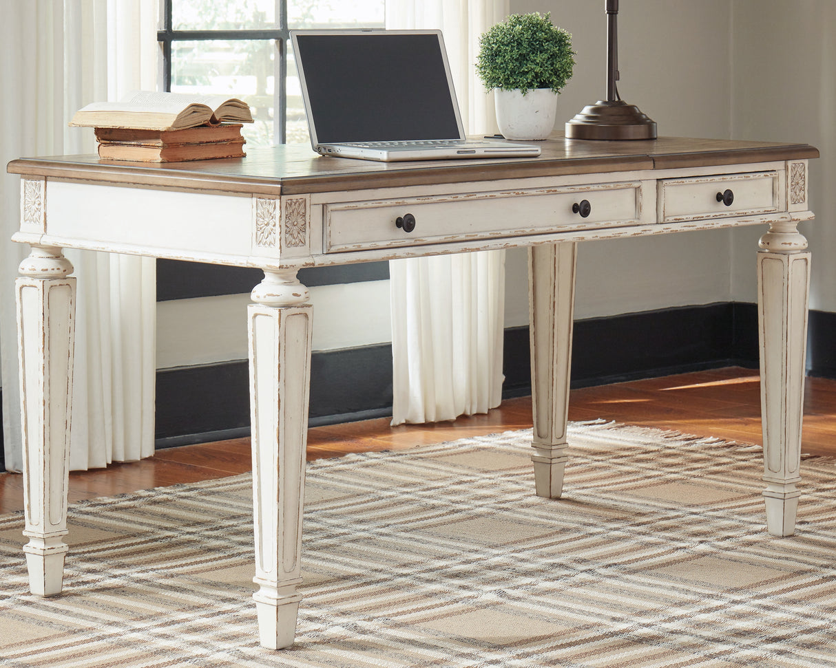 Furniture City Biloxi - Ashley Furniture - Realyn Office Desk - Home Office Lift Top Desk / White/Brown - H743-134