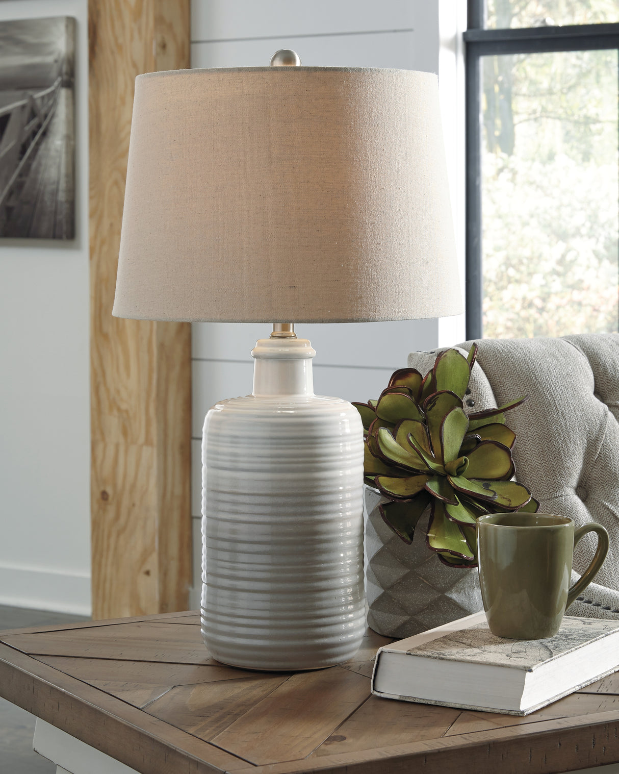 Furniture City Biloxi - Ashley Furniture - Marnina Lighting - Ceramic Table Lamp (Set of 2) / Taupe - L121854