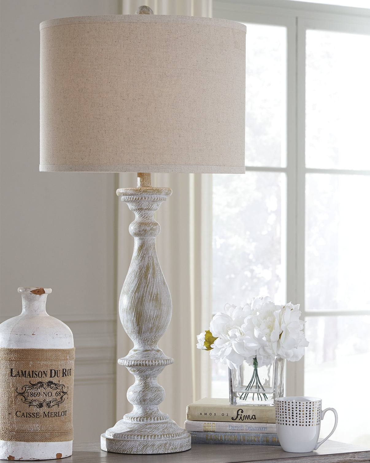 Furniture City Biloxi - Ashley Furniture - Bernadate Lighting - Poly Table Lamp (Set of 2) / Whitewash - L235344