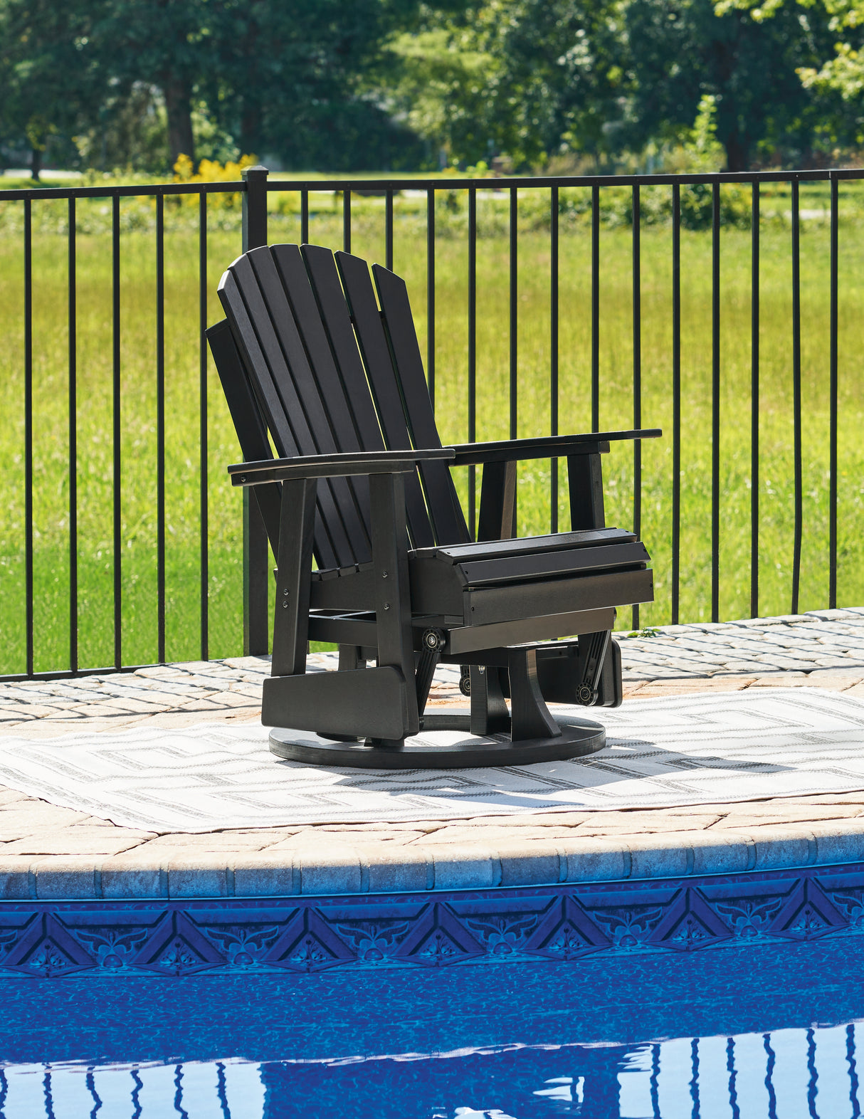 Furniture City Biloxi - Ashley Furniture - Hyland wave Outdoor - Swivel Glider Chair / Black - P108-820