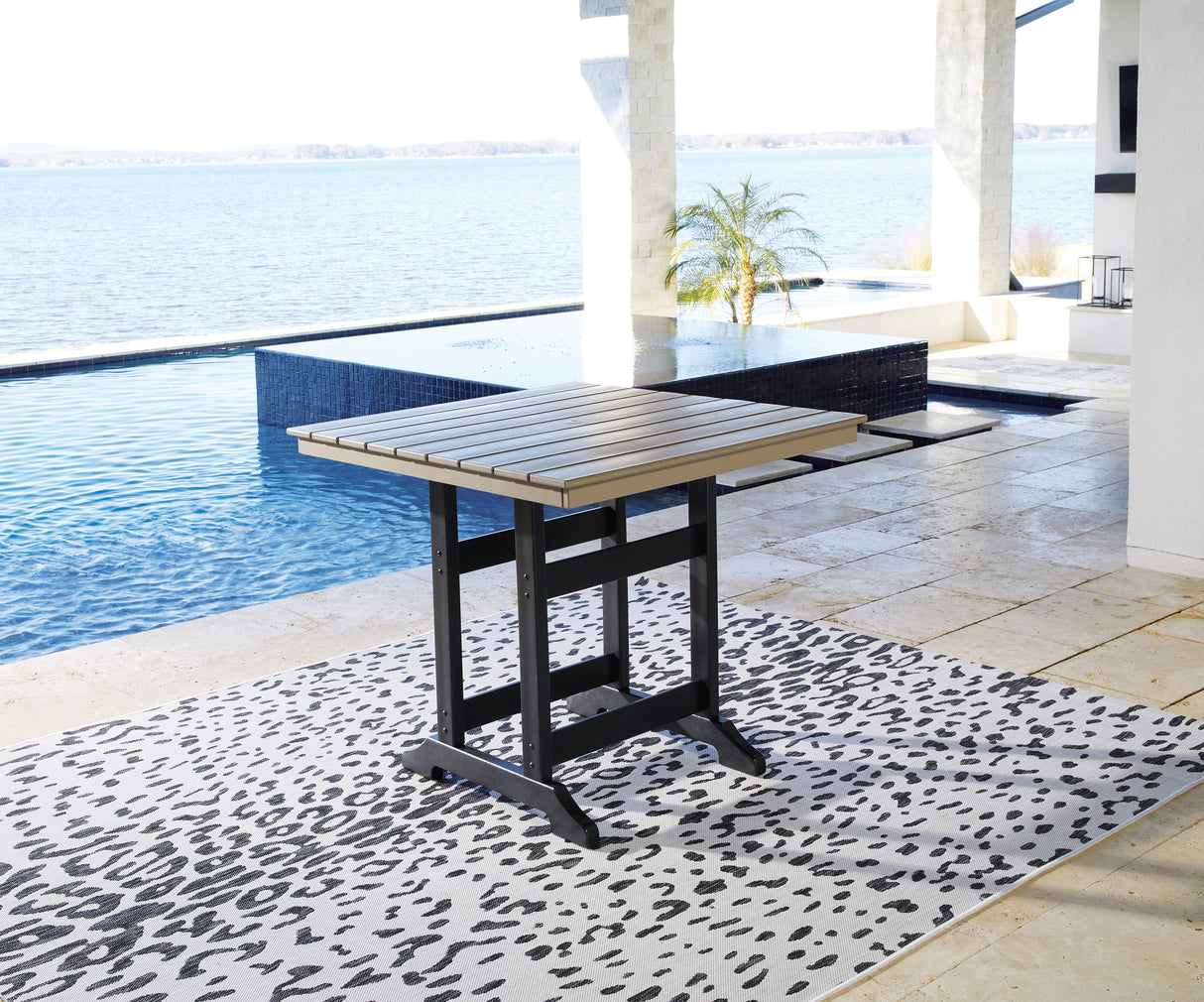 Furniture City Biloxi - Ashley Furniture - Fairen Trail Outdoor - Square Counter TBL w/UMB OPT / Black/Driftwood - P211-632
