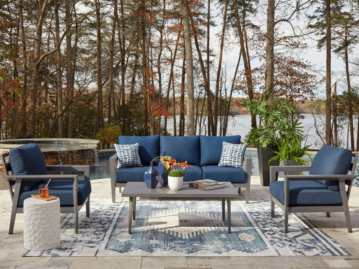 Furniture City Biloxi - Ashley Furniture - Gali Outdoor - Sofa/Chairs/Table Set (4/CN) / Gray/Blue - P275-081