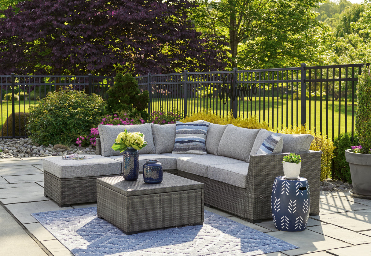 Furniture City Biloxi - Ashley Furniture - Petal Road Outdoor - LoveseatSEC/OTTO/TBL Set(4/CN) / Gray - P297-070