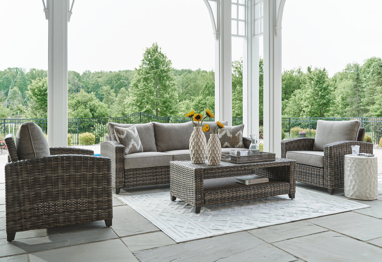 Furniture City Biloxi - Ashley Furniture - Oasis Court Outdoor - Sofa/Chairs/Table Set (4/CN) / Gray - P335-081