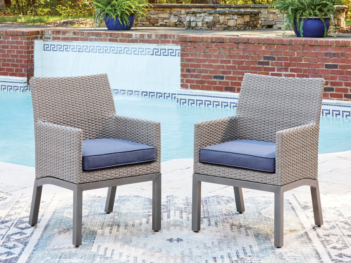 Furniture City Biloxi - Ashley Furniture - Half Moon Beach Outdoor - Arm Chair With Cushion (Set of 2) / Blue/Gray - PCP418-601A