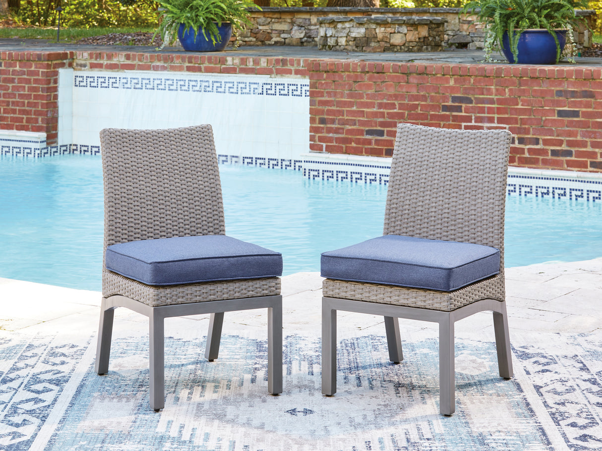 Furniture City Biloxi - Ashley Furniture - Half Moon Beach Outdoor - Side Chair with Cushion (Set of 2) / Blue/Gray - PCP418-601