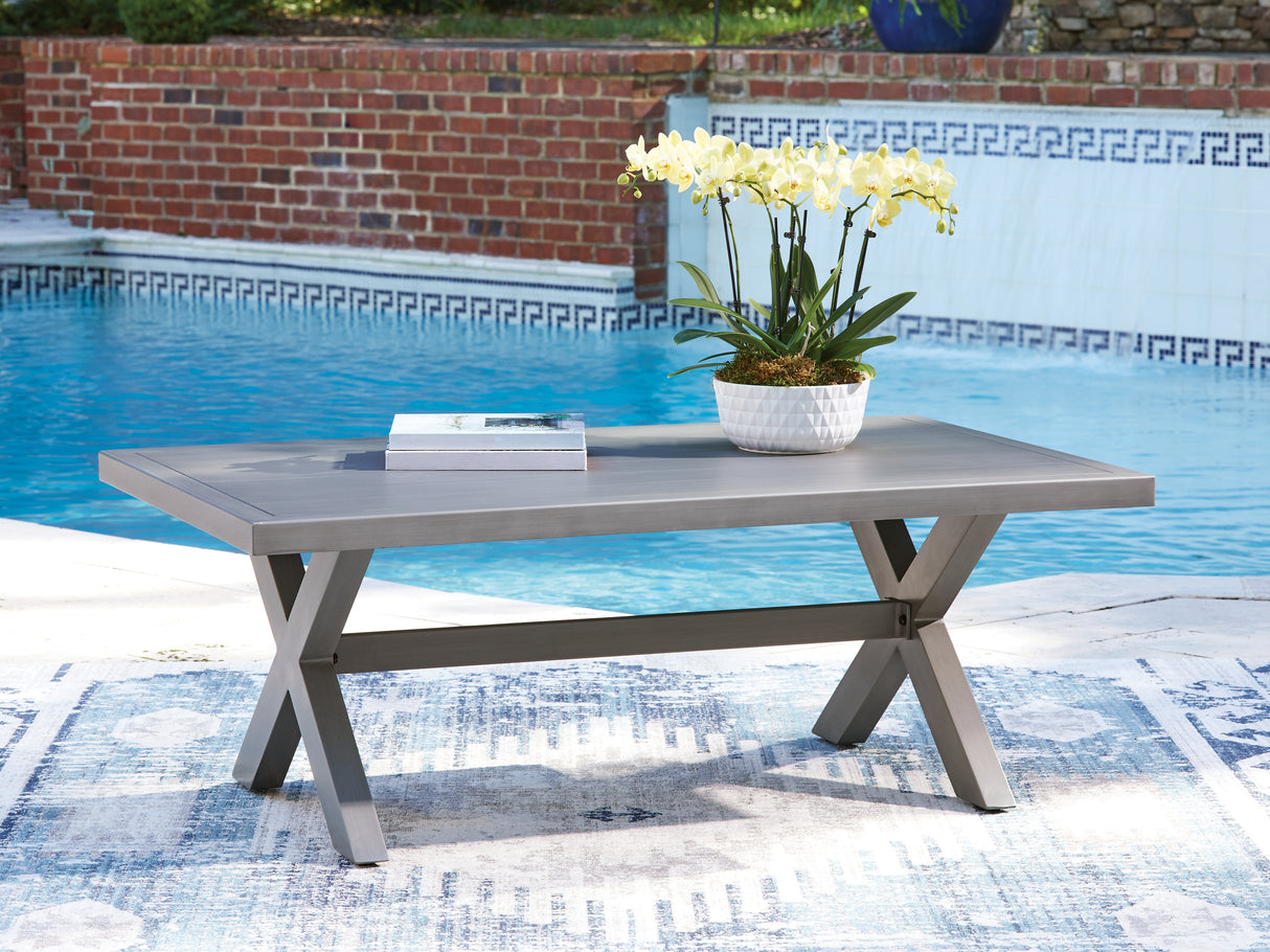 Furniture City Biloxi - Ashley Furniture - Half Moon Beach Outdoor - Rectangular Cocktail Table / Gray - PCP418-701