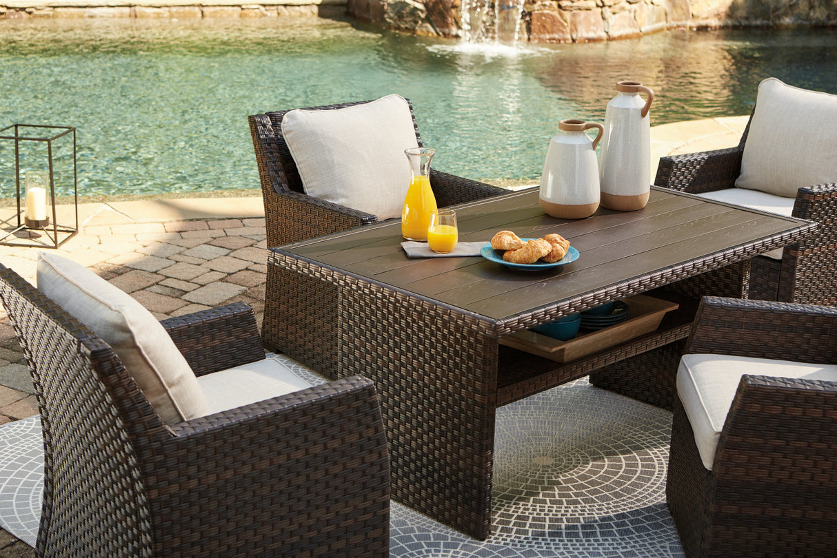 Furniture City Biloxi - Ashley Furniture - Easy Isle Outdoor - RECT Multi-Use Table / Dark Brown/Beige - P455-625