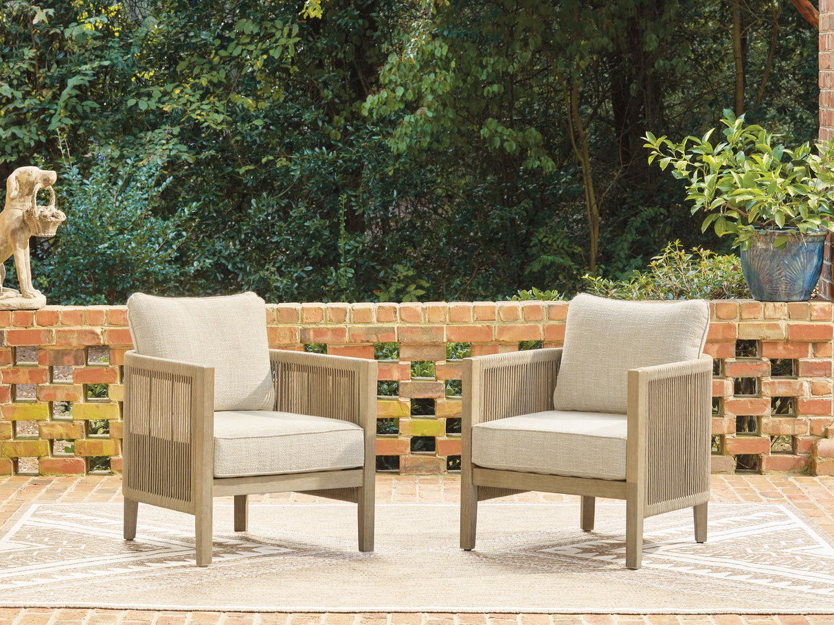 Furniture City Biloxi - Ashley Furniture - Spooners Cove Outdoor - Lounge Chair w/Cushion (Set of 2) / Beige - PCP469-820