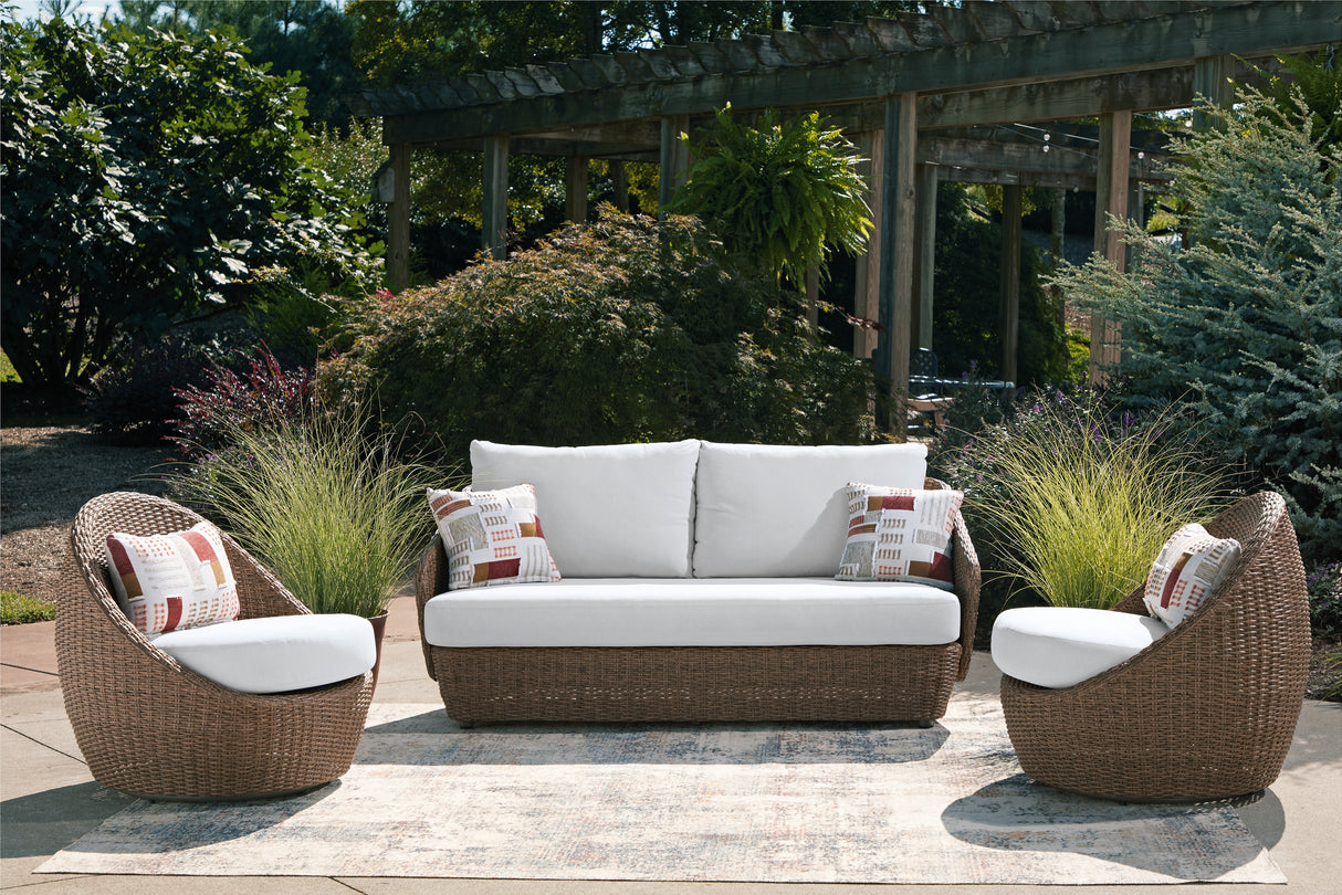 Furniture City Biloxi - Ashley Furniture - Double Point Outdoor - Love/Swivel Chairs Set (3/CN) - PCP503-070