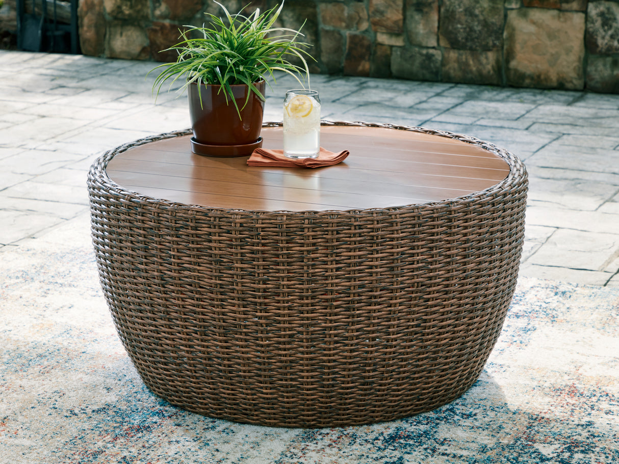 Furniture City Biloxi - Ashley Furniture - Double Point Outdoor - Round Cocktail Table / Beige - PCP503-708