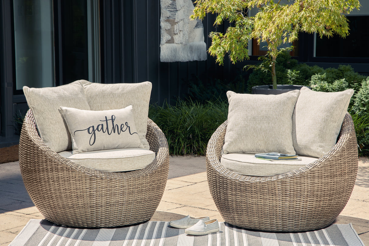 Furniture City Biloxi - Ashley Furniture - Danson Outdoor - Swivel Lounge w/Cushion (Set of 2) / Beige - P505-821