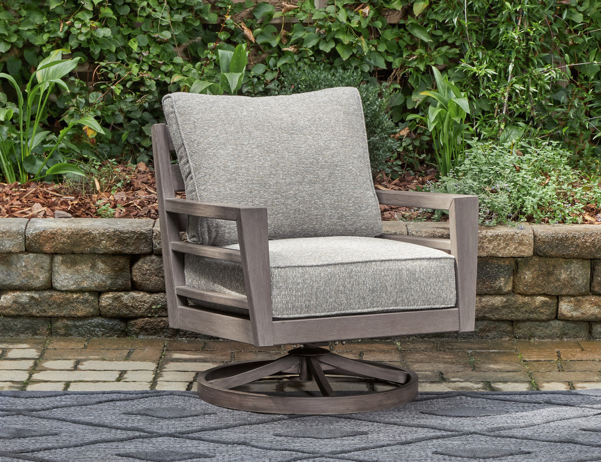 Furniture City Biloxi - Ashley Furniture - Hillside Barn Outdoor - Swivel Lounge w/ Cushion / Gray/Brown - P564-821