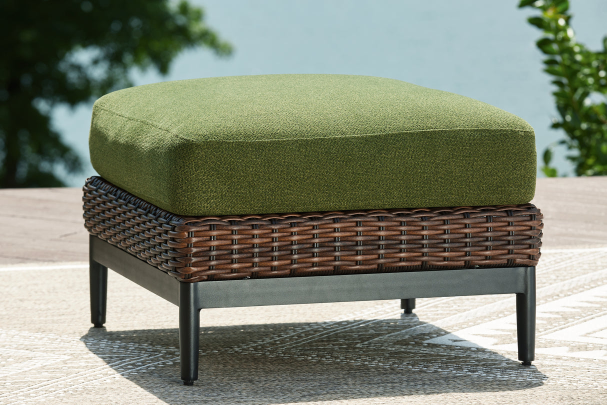 Furniture City Biloxi - Ashley Furniture - Horizon Hall Outdoor - Ottoman with Cushion / Brown/Green - P572-814