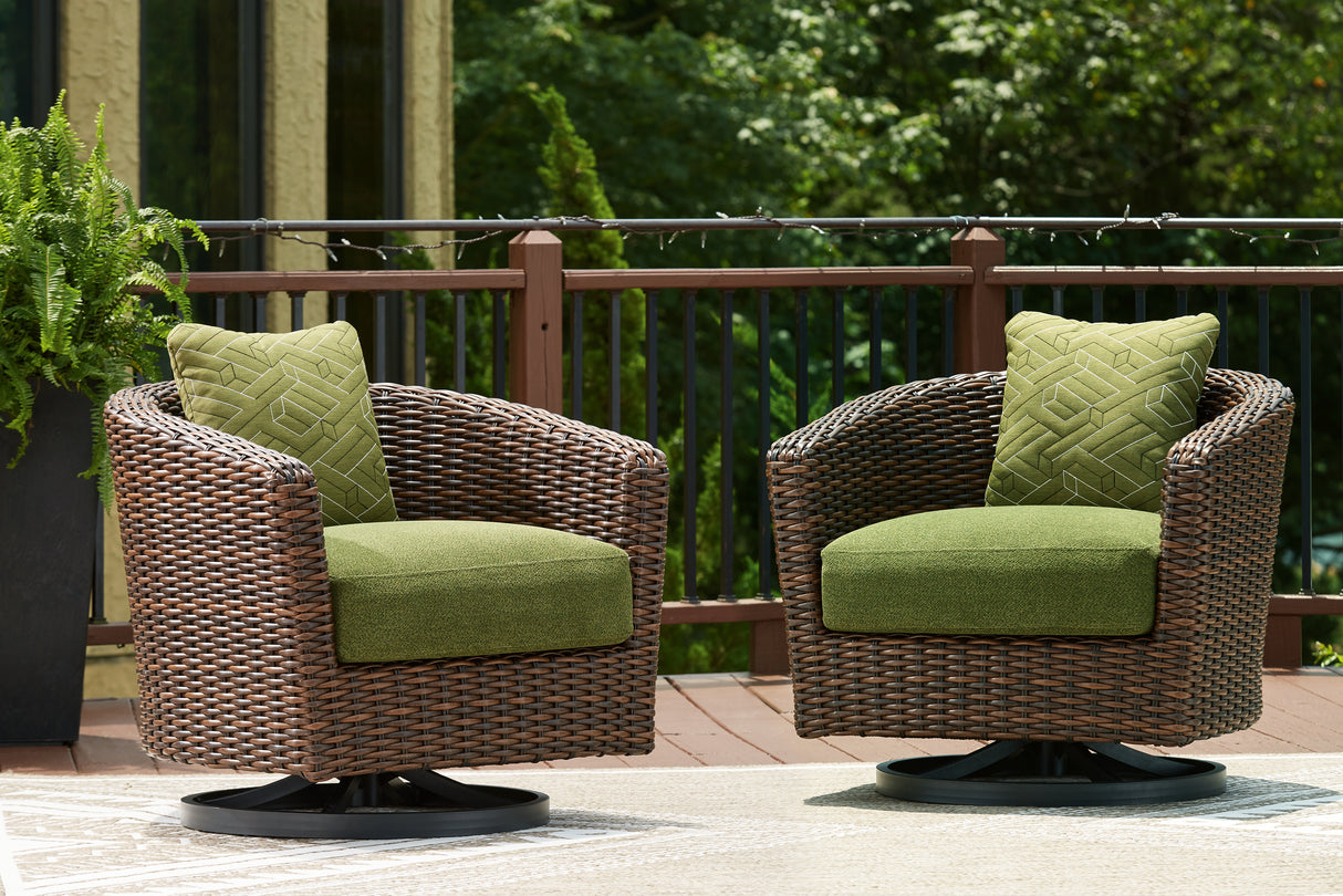 Furniture City Biloxi - Ashley Furniture - Horizon Hall Outdoor - Swivel Lounge w/ Cushion / Brown/Green - P572-821