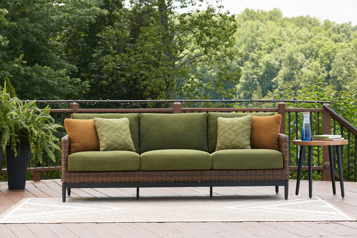Furniture City Biloxi - Ashley Furniture - Horizon Hall Outdoor - Sofa with Cushion / Brown/Green - P572-838