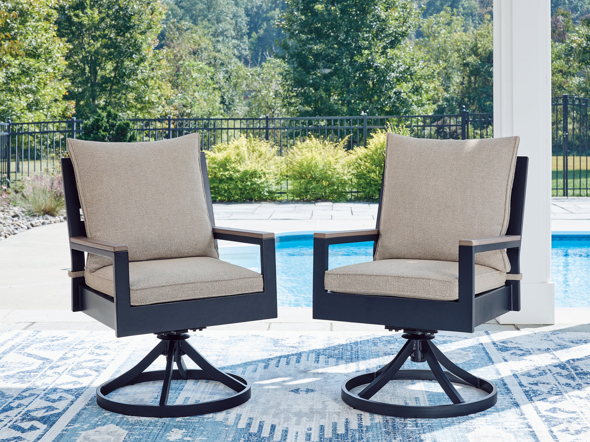 Furniture City Biloxi - Ashley Furniture - East Beach Outdoor - Swivel Chair w/Cushion (Set of 2) / Navy Blue/Driftwood - PCP587-602A