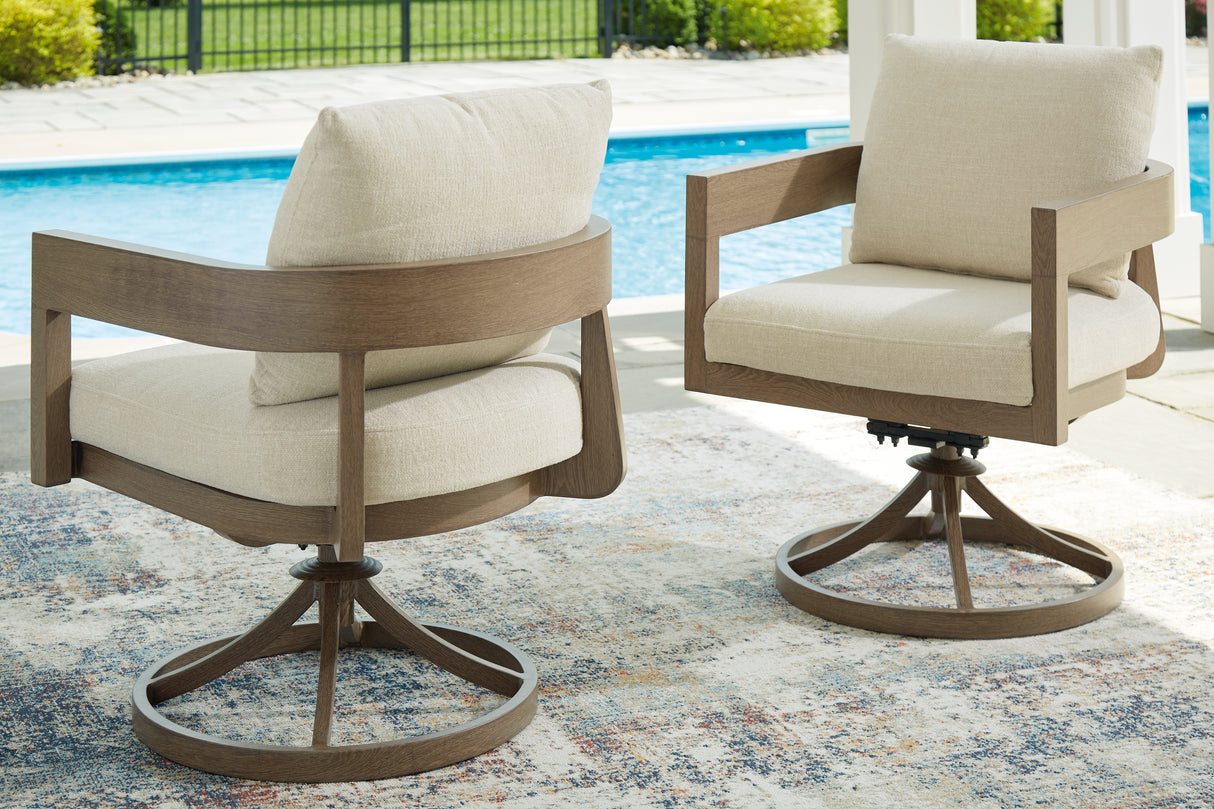 Furniture City Biloxi - Ashley Furniture - Serene Bay Outdoor - Swivel Chair w/Cushion (Set of 2) / Dark Brown/White - P671-602A