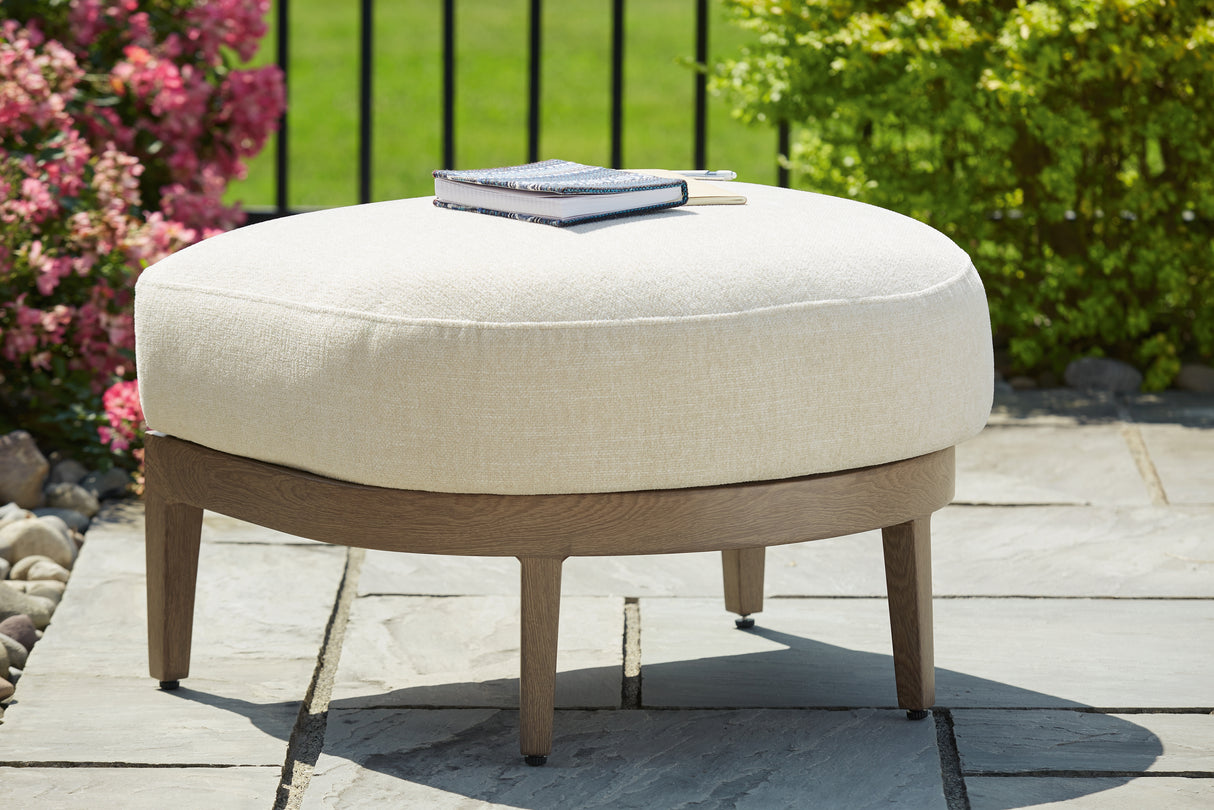Furniture City Biloxi - Ashley Furniture - Serene Bay Outdoor - Ottoman with Cushion / Dark Brown/White - P671-814