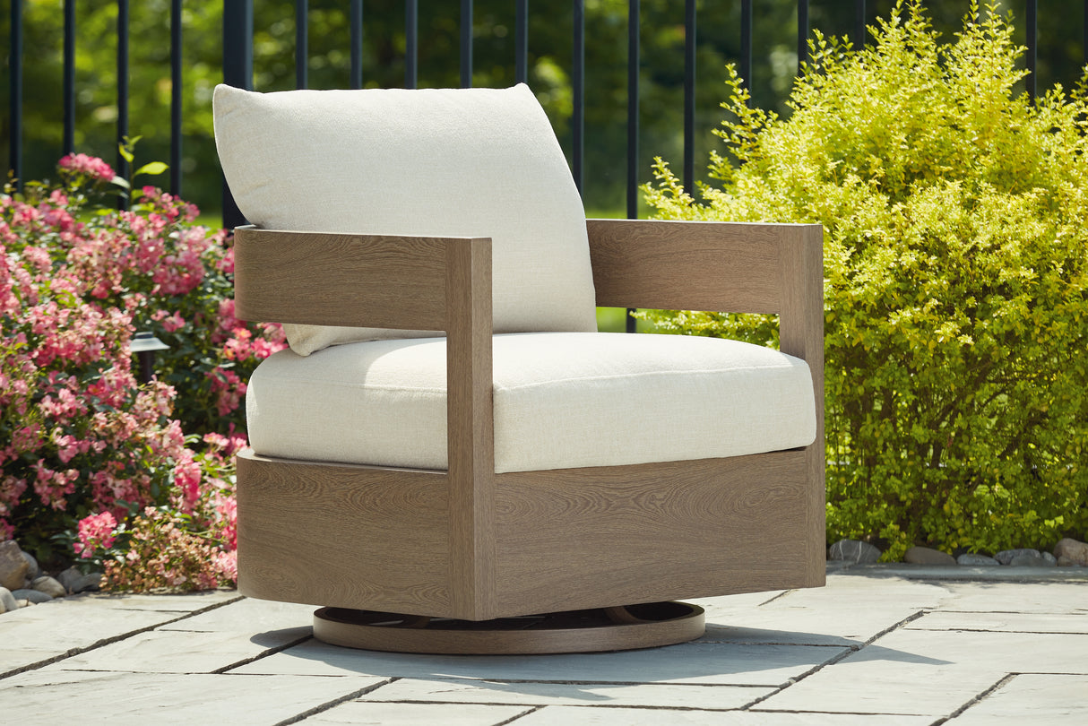 Furniture City Biloxi - Ashley Furniture - Serene Bay Outdoor - Swivel Glider Chair w/Cushion / Dark Brown/White - P671-821