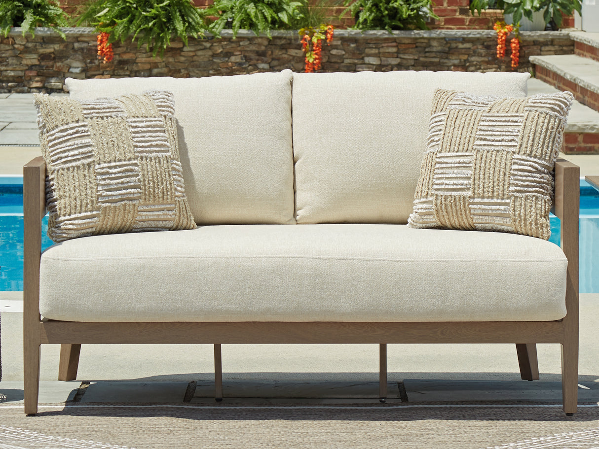Furniture City Biloxi - Ashley Furniture - Serene Bay Outdoor - Loveseat w/Cushion / Dark Brown/White - P671-835